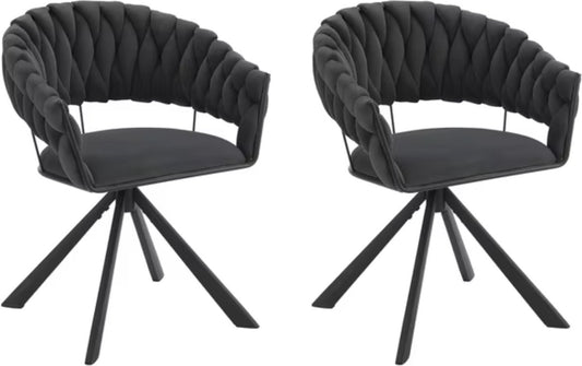 Luxe eetkamerstoel set van 2 - Draaibare eetstoel - Fluweel eetkamerstoel - Eettafel stoel - Velvet - Stoel - Gevlochten - Set - Grijs