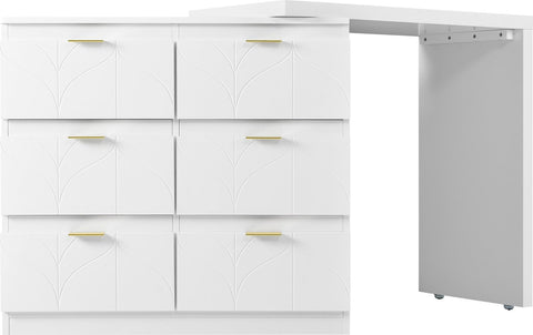 Kaptafel, Wit (Zonder spiegel en kruk), met 6 Laden, Vergulde Handgrepen, draaibaar tafelblad (180°), gelakt, bloemmotief, schokbestendig afgeronde hoeken