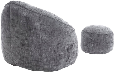 Zitzak met Voetensteun - Loungestoel met Hoge Druk Schuimvulling - Beanbag Ergonomisch Ontwerp - Chenille Stof – 89x88x76 cm - Grijs