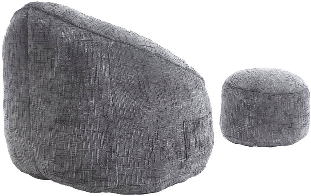 Zitzak met Voetensteun - Loungestoel met Hoge Druk Schuimvulling - Beanbag Ergonomisch Ontwerp - Chenille Stof – 89x88x76 cm - Grijs