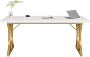 Bureau - Modern Bureau met Gouden Metalen Frame - Computerbureau - Computer Tafel - Bureautafel - Wit en Goud - 159 x 79 x 78 cm