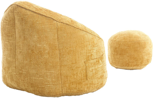 Zitzak Sofa met Voetensteun - Luxe Chenille Bean Bag Stoel -- Ergonomische Loungestoel met Hoge Rugleuning – Comfortabele Fauteuil - Geel