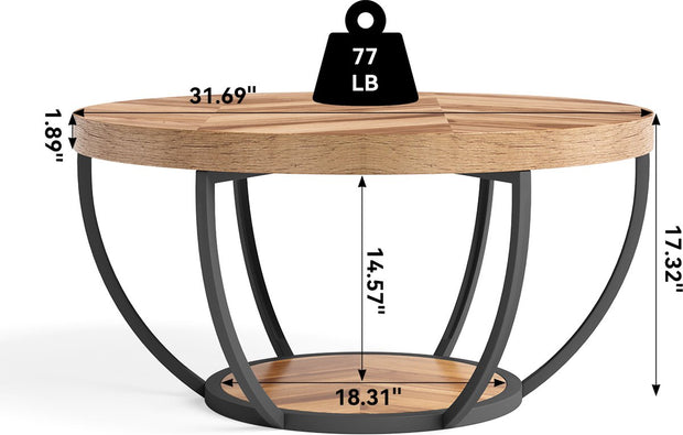 Salontafel - Rond 80 cm - Bijzettafel - Woonkamertafel - Tafel - Koffietafel - Duurzaam - Houtnerf & Zwart - 100% - Banktafel