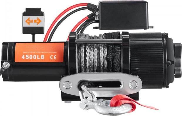 Elektrische lier - 12V - Lier - 4500lbs/2041kg - Offroad Motorlier - Kabel Elektrische Lier - Nylon Touw met Draadloze Afstandsbediening - Zwart