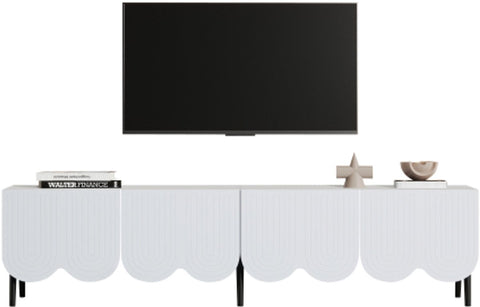 Modern Tv-kast - in Wit - Met een Uniek Patroon - 180x 40x45cm - voor Televisie tot 80 inch - Twee Deuren - Kabelbeheer