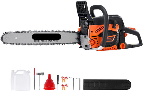Benzine Kettingzaag - 45.7cm Zwaard - 52CC Motor - 2.55pk Vermogen - Robuuste Constructie - Ideaal voor Thuis en Tuin