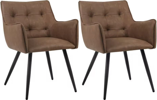 Dining room chair - Set of 2 chairs - Dining room chair - Dining table chair - Armchair - PU leather - Black leg - Brown