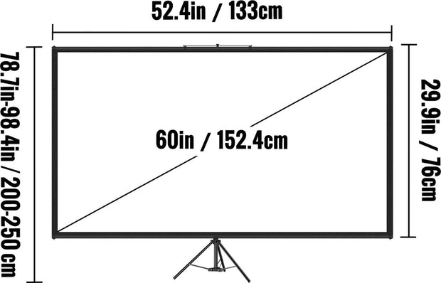 Beamerscherm - Projectiescherm met Statief - Projector - Projectiescherm - Beamerscherm - Thuisbioscoop - 90 Inch - Verstelbaar - Inclusief Statief - Zwart