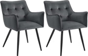 Eetkamerstoel - Set van 2 stoelen - Fluweel eetkamer stoel - Eettafel stoel - Fauteuil - Velvet - Zwarte Poot - Donker grijs