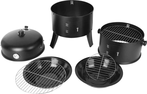 Bbq Roker - Oven - Houtskool Roker - 3 Niveaus - Inclusief Thermometer - Voor Buiten Barbecue - Zwart - 3 in 1