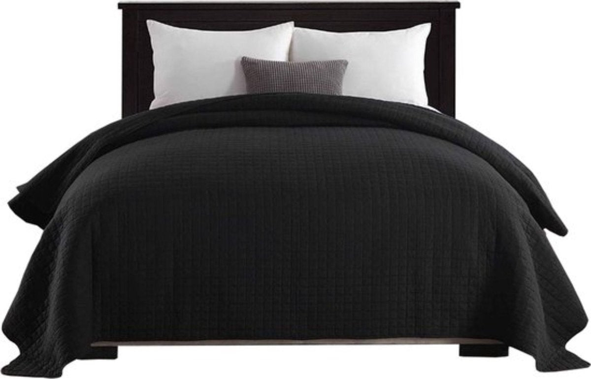 Luxe Bedsprei - voor een Tweepersoonsbed - 240x260 cm - Zachte en Stijlvolle Beddensprei - Zwart