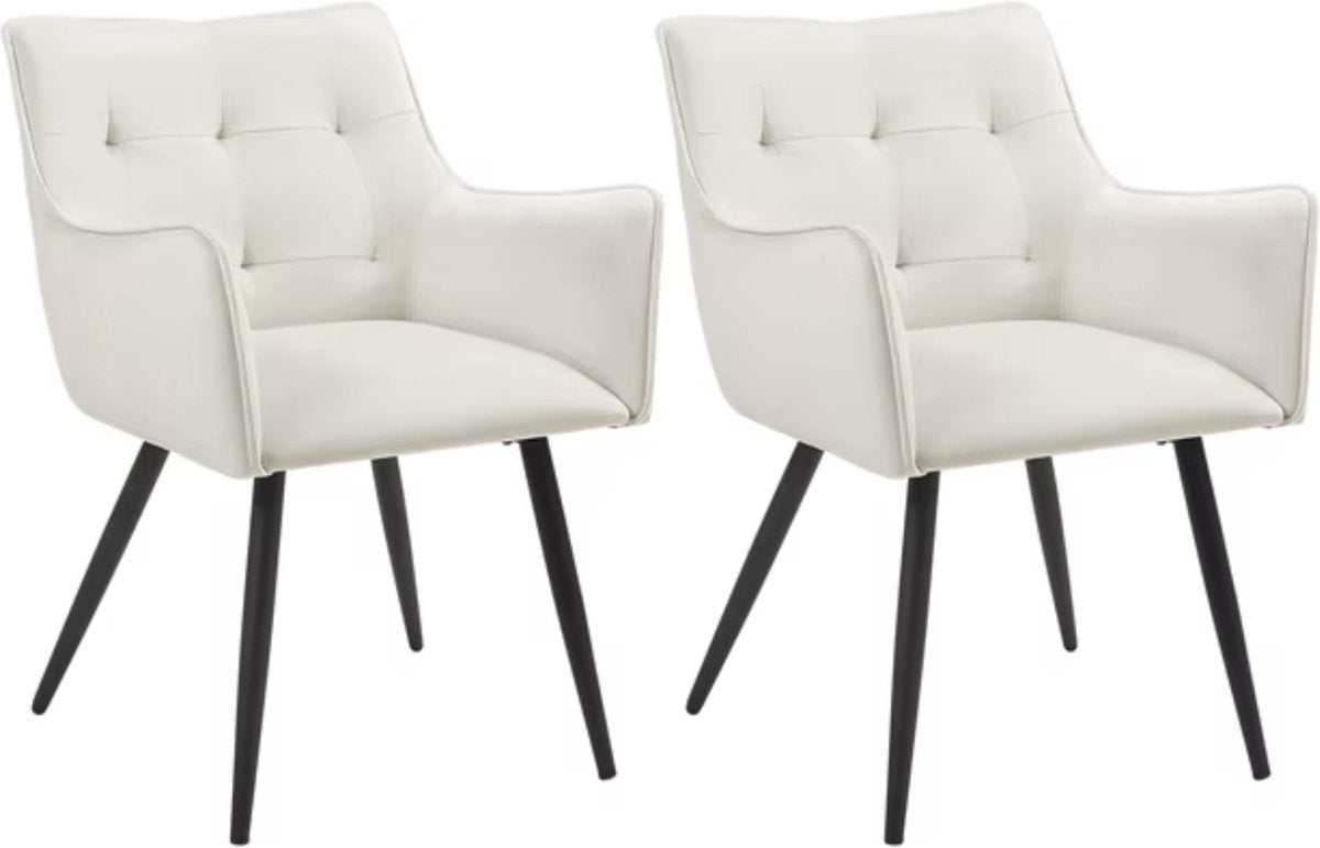 Eetkamerstoel - Set van 2 stoelen - Fluweel eetkamer stoel - Eettafel stoel - Fauteuil - Velvet - Zwarte Poot - Creme Wit - QUORE