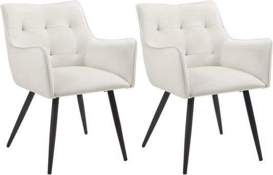 Eetkamerstoel - Set van 2 stoelen - Fluweel eetkamer stoel - Eettafel stoel - Fauteuil - Velvet - Zwarte Poot - Creme Wit - QUORE