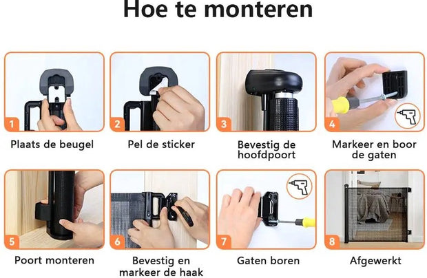 Door gate - Child gate - Dog door gate - Durable protective net - 140cm - Black