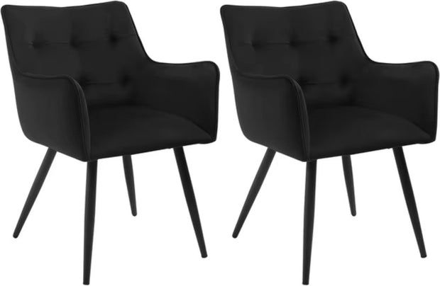 Eetkamerstoel - Set van 2 stoelen - Fluweel eetkamer stoel - Eettafel stoel - Fauteuil - Velvet - Zwarte Poot - Zwart