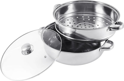 Professionele Stoompan - 5 lagen - Stoomkoker - Ø30cm - Topkwaliteit - RVS - Glazen deksel - Inductie Gas Elektrisch