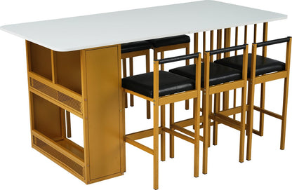 Opvouwbare Eettafel - Multifunctionele Uitschuifbare Eettafel - Beweegbare Eettafel - Uitschuifbare Eettafel met Lades - Eettafel in 3-Vorm - Wit en Goud