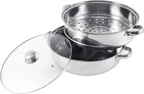 Professionele Stoompan - 5 lagen - Stoomkoker - Ø30cm - Topkwaliteit - RVS - Glazen deksel - Inductie Gas Elektrisch