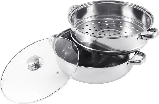 Professionele Stoompan - 5 lagen - Stoomkoker - Ø30cm - Topkwaliteit - RVS - Glazen deksel - Inductie Gas Elektrisch