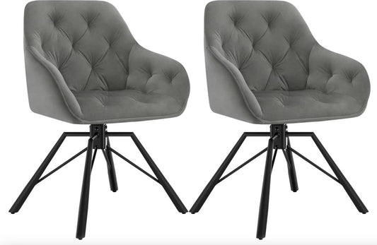 Eetkamerstoel - Set van 2 stoelen - Fluweel eetkamer stoel - Eettafel stoel - Fauteuil - Draaibaar - Velvet - Metalen poot - Grijs