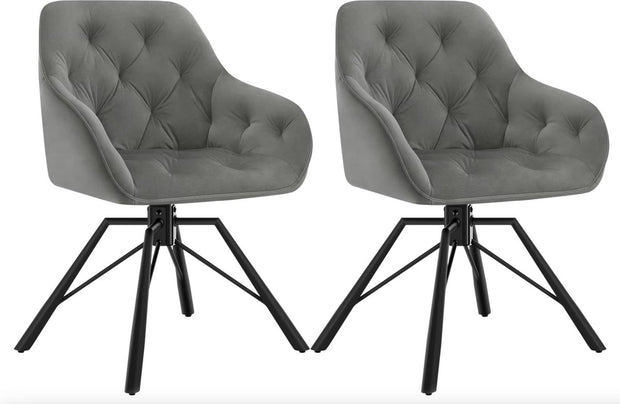 Eetkamerstoel - Set van 2 stoelen - Fluweel eetkamer stoel - Eettafel stoel - Fauteuil - Draaibaar - Velvet - Metalen poot - Grijs