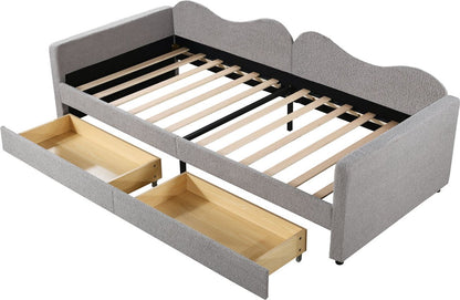 Kinderbed - Slaapbank met 2-laden - Teddybeerbedframe - Multifunctioneel Zacht -  Bed Met Rugleuning en Armleuningen -  90*200 cm -Grijs -  (Ween matras)