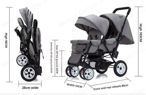 Duo kinderwagen - Duo buggy - Tweeling kinderwagen - Dubbele kinderwagen - Opvouwbaar - Met regenhoes - Rood/Goud/Zwart