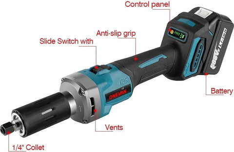 Elektrische Rechte Slijper - Graveer of Polijstmachine - Straight Grinder - 2 Accu's - Accu Lader - 4 Standen - 2000W - 18V