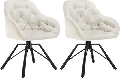 Eetkamerstoel - Set van 2 stoelen - Fluweel eetkamer stoel - Eettafel stoel - Fauteuil - Draaibaar - Velvet - Metalen poot - Wit/Cream