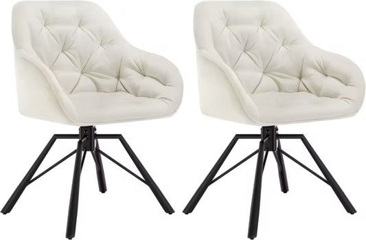 Eetkamerstoel - Set van 2 stoelen - Fluweel eetkamer stoel - Eettafel stoel - Fauteuil - Draaibaar - Velvet - Metalen poot - Wit/Cream