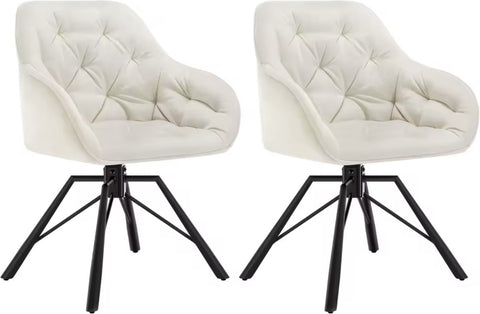 Eetkamerstoel - Set van 2 stoelen - Fluweel eetkamer stoel - Eettafel stoel - Fauteuil - Draaibaar - Velvet - Metalen poot - Wit/Cream