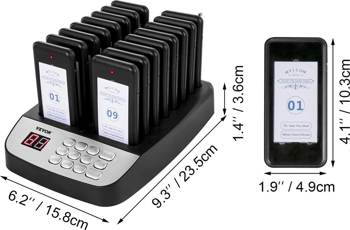Oproepsysteem horeca - 16 STUKS - 500m - Oproep pieper - Restaurant Pager - Draadloze Oproep Buzzer