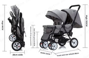 Duo kinderwagen - Duo buggy - Tweeling kinderwagen - Dubbele kinderwagen - Opvouwbaar - Met regenhoes - Zwart