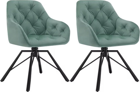 Eetkamerstoel - Set van 2 stoelen - Fluweel eetkamer stoel - Eettafel stoel - Fauteuil - Draaibaar - Velvet - Metalen poot - Turquoise
