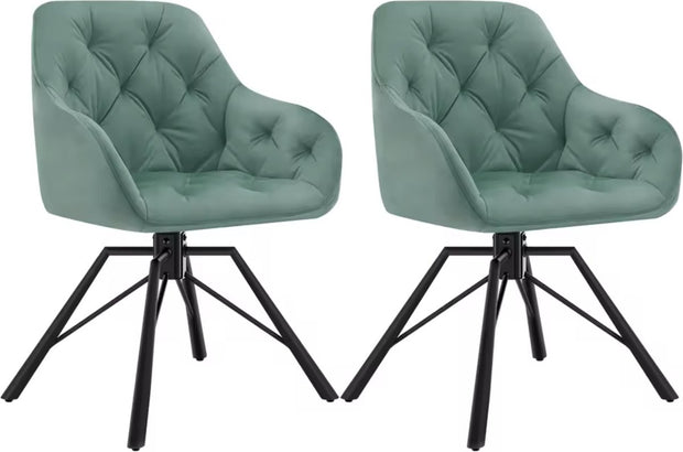 Eetkamerstoel - Set van 2 stoelen - Fluweel eetkamer stoel - Eettafel stoel - Fauteuil - Draaibaar - Velvet - Metalen poot - Turquoise