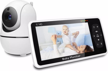 Baby Monitor - Temperature Sensor - Nightlight - Remote Control - Music - 5 Inch - Screen - Video - Baby Monitor With Camera And Audio - 4X Zoom - 22Hrs Battery Life - 1000ft - Range - 2-Way - Audio - Power Saving - Intercom