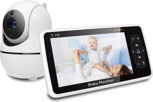 Baby Monitor - Temperature Sensor - Nightlight - Remote Control - Music - 5 Inch - Screen - Video - Baby Monitor With Camera And Audio - 4X Zoom - 22Hrs Battery Life - 1000ft - Range - 2-Way - Audio - Power Saving - Intercom
