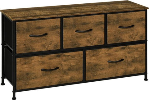 Dressoir Kasten - Dressoir Tv Kast - 5 Lades - Slaapkamer Dressoirs - Kledingkast - Rustiek Bruin met Zwart