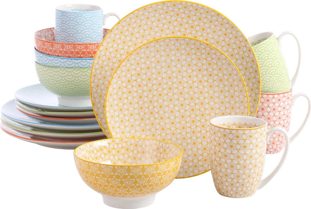 Luxe Serviesset – 32 delig – 8 persoons – Porselein - Bordenset – Dinner platen – Dessertborden - Kommen - Mokken - Schaaltjes - Meerkleurig