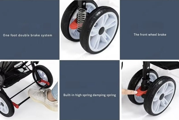 Duo kinderwagen - Duo buggy - Tweeling kinderwagen - Dubbele kinderwagen - Opvouwbaar - Met regenhoes - Rood/Goud/Zwart