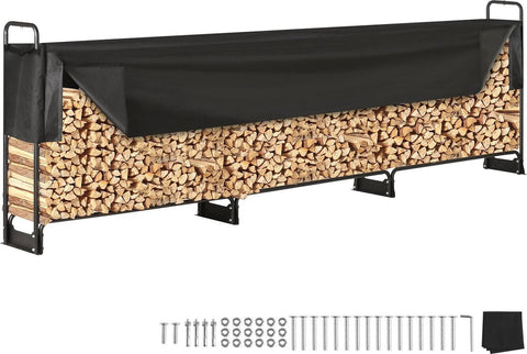 Wood rack - Firewood rack - Firewood rack - Metal - 259 x 36 x 117 CM - Size M - Powder coated frame - Waterproof cover - Loading weight 300 KG - Black