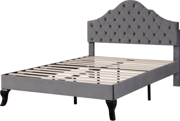 Gestoffeerd bed 90*200 - met lattenbodem en hoofdeinde- Gestoffeerd bed met in hoogte verstelbaar hoofdeinde - Jeugdbed, eenpersoonsbed - Houten lattenbodem, eenvoudige montage - Fluweel - Grijs