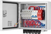 Solar PV-Combinatorbox, 6-Snaar, 15A - Stalen Behuizing - met Bliksembeveiliging - 15A DC - Zekeringen en een Stroomonderbreker Ondersteunt - IP65 Stof- en Waterbarrière - voor Zonne-Energiesystemen op en Buiten het Elektriciteitsnet