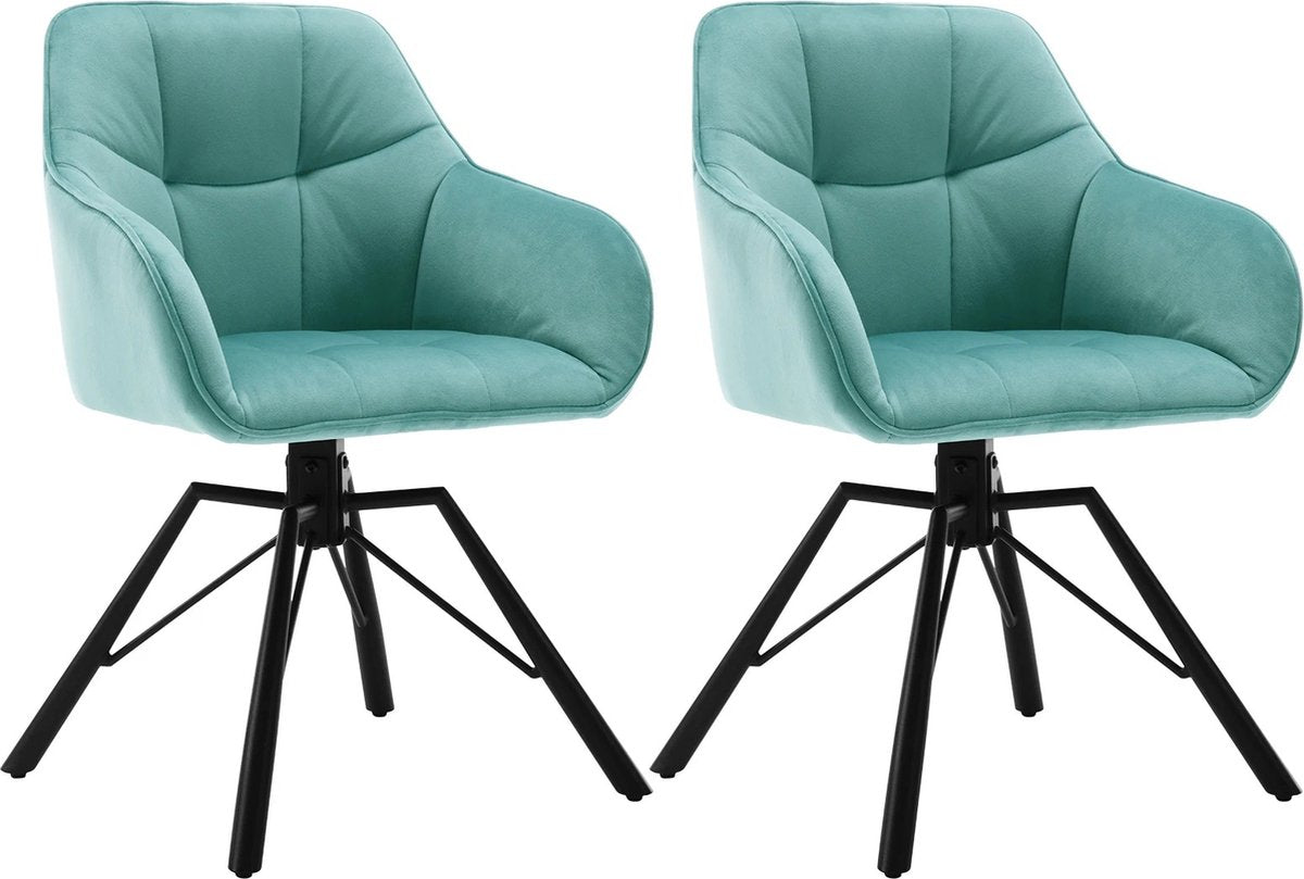 Eetkamerstoelen - met Armleuning - Eetkamer Stoelen set Van 2 - Comfortabel - Draaiend - Gestoffeerd - Turqoise