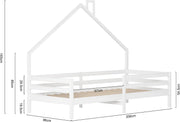 Kinderhuis Bed - Massief Hout - Lattenbodem - Grenen Huisbed Met Dak - Wit - 90x200cm