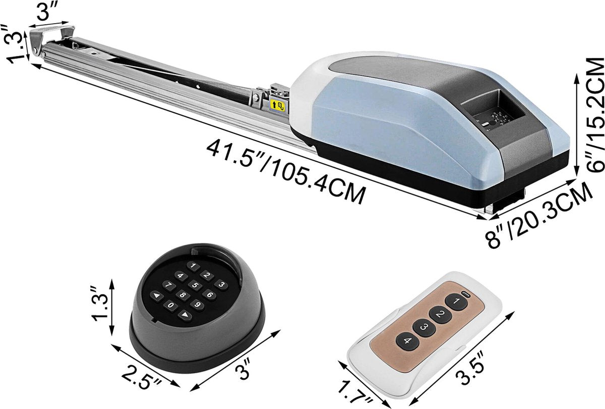 Garagedeur Opener - AC-Motor - 1000N Kracht - 2 Stuks Dual-channel Draadloze Afstandsbediening - <60 dB Geluid - Minimale 15 m² Toepasbare Oppervlakte - Zilver