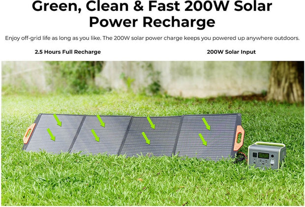 Draagbare energiecentrale - LiFePO4 zonnegenerator, - 3500 Times Cycle - 800W AC uitgang - 200W max zonne-ingang - 8 stopcontacten - Igarenaansteker - DC6530 - 2xUSB-A - 3x Type-C - AC uitgang - Volledig opgeladen - 512Wh - Groen
