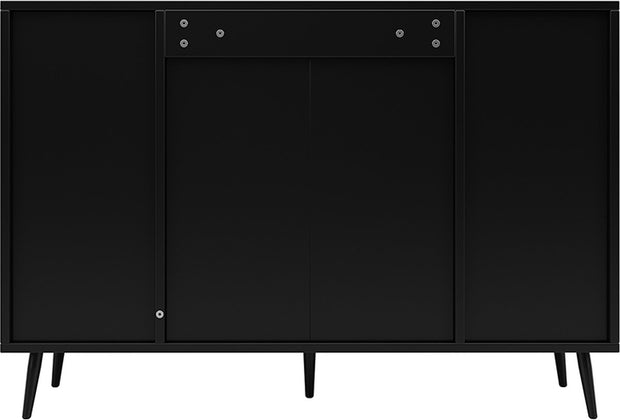 Sideboard Buffet Cabinet Hall Cabinet with storage space and blister doors rattan wooden for kitchen and living room Black