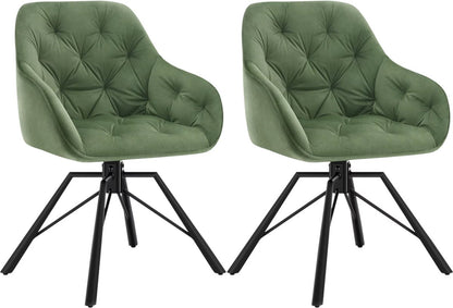 Dining room chair - Set of 2 chairs - Velvet dining room chair - Dining table chair - Armchair - Swivel - Velvet - Metal leg - Green