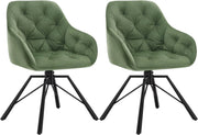 Eetkamerstoel - Set van 2 stoelen - Fluweel eetkamer stoel - Eettafel stoel - Fauteuil - Draaibaar - Velvet - Metalen poot - Groen